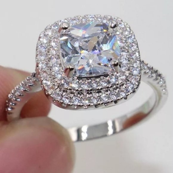 Jewelry - NEW 925 Sterling Silver Diamond Double Halo Ring